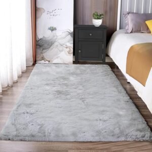 Latepis Fluffy Machine Washable Rug Grey Area Rugs