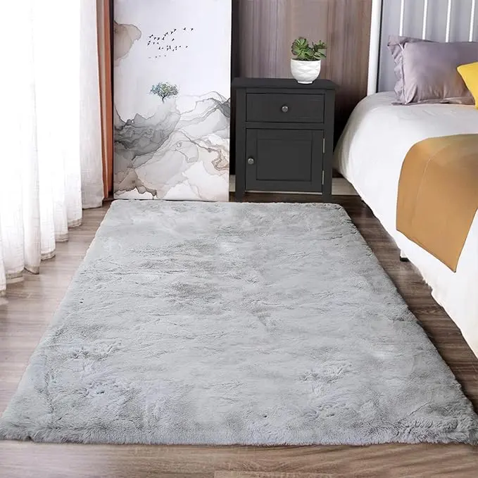 Latepis Fluffy Machine Washable Rug Grey Area Rugs
