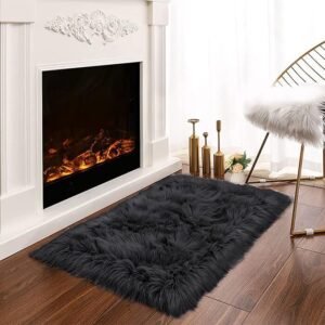 Latepis Black Fur Rug for Bedroom Throw Rug
