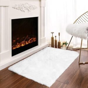 Latepis White Throw Rug 2x3 Small Furry Rugs