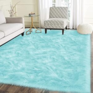 Latepis Blue Rugs for Living Room 5x6.7 Faux Sheepskin Fur