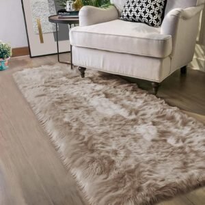 Latepis Brown Beige 2x5 Washable Small Rug Faux Sheepskin Fur Rug Fluffy