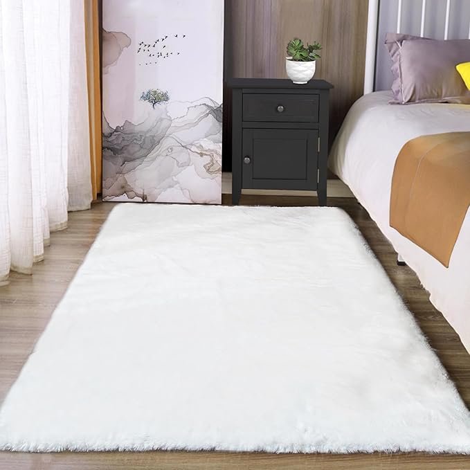Latepis Washable Rugs 3x5 White Fluffy Shag Rug