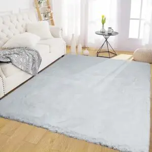Latepis Grey Fluffy Rug 4x6 Gray Rugs for Bedroom Faux Rabbit Fur Rug