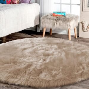 Latepis Fuzzy Circle Rugs for Living Room Beige Round Rug 10ft