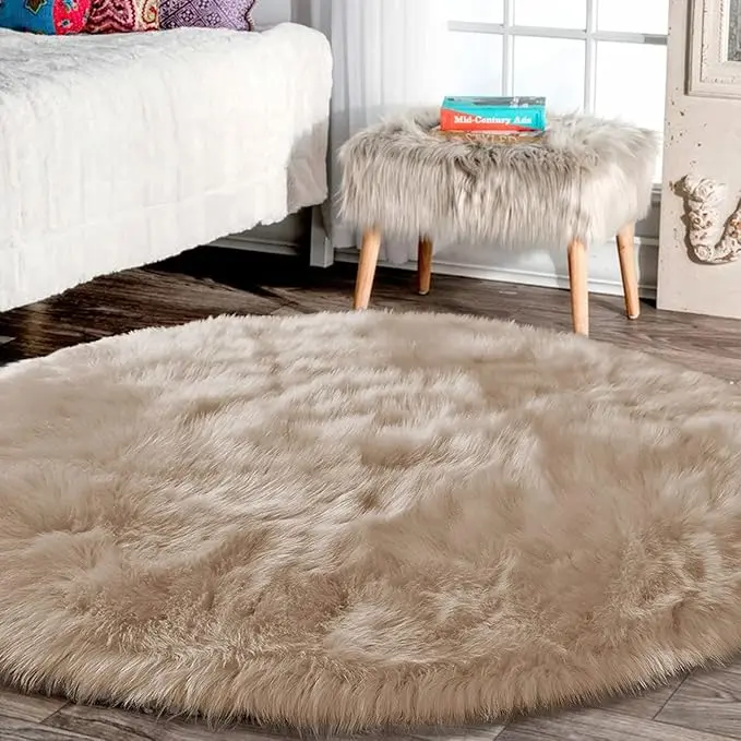 Latepis Fuzzy Circle Rugs for Living Room Beige Round Rug 10ft