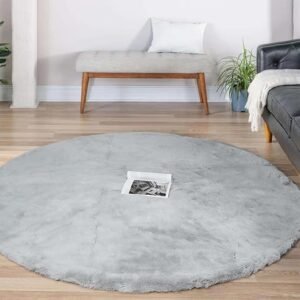 Latepis 6ft Circle Grey Area Rug Large Fluffy Round