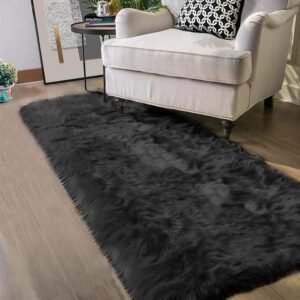 Latepis Black Runner 2x5 Washable Rug Faux Sheepskin Bedroom