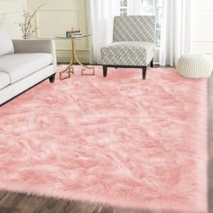 Latepis Pink Rugs for Bedroom Girls Round Rugs 8ft