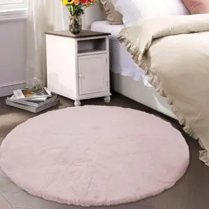 Latepis Fuzzy Light Pink Round Rug 4ft