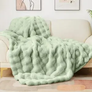 Latepis Faux Fur Throw Blankets Sage Green Bubble Cozy Soft