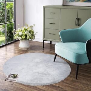 Latepis Round Rugs 4ft Fluffy Washable Rug